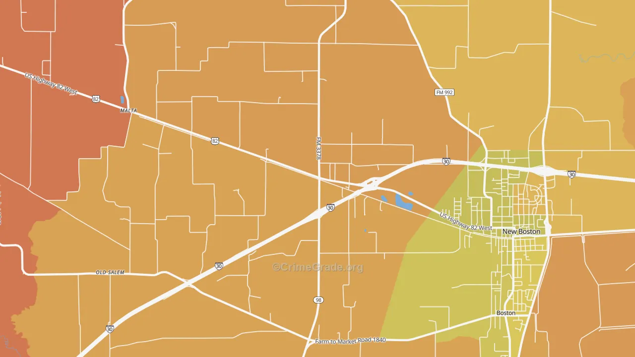 Malta, TX Map of Robbery Rates