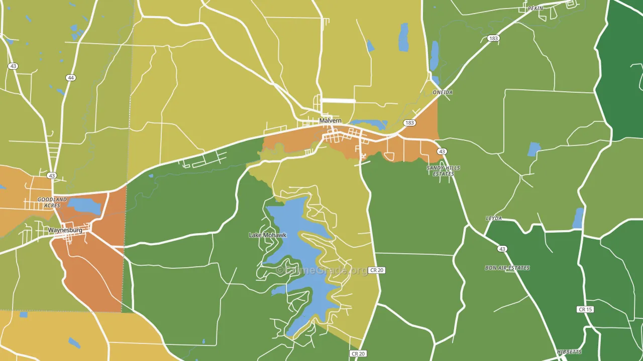 Malvern, OH Map of Robbery Rates