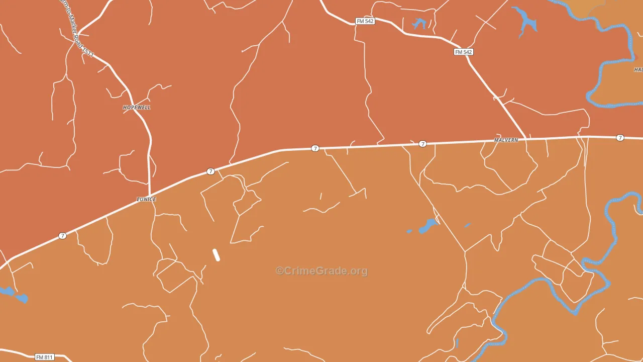 Malvern, TX Map of Robbery Rates