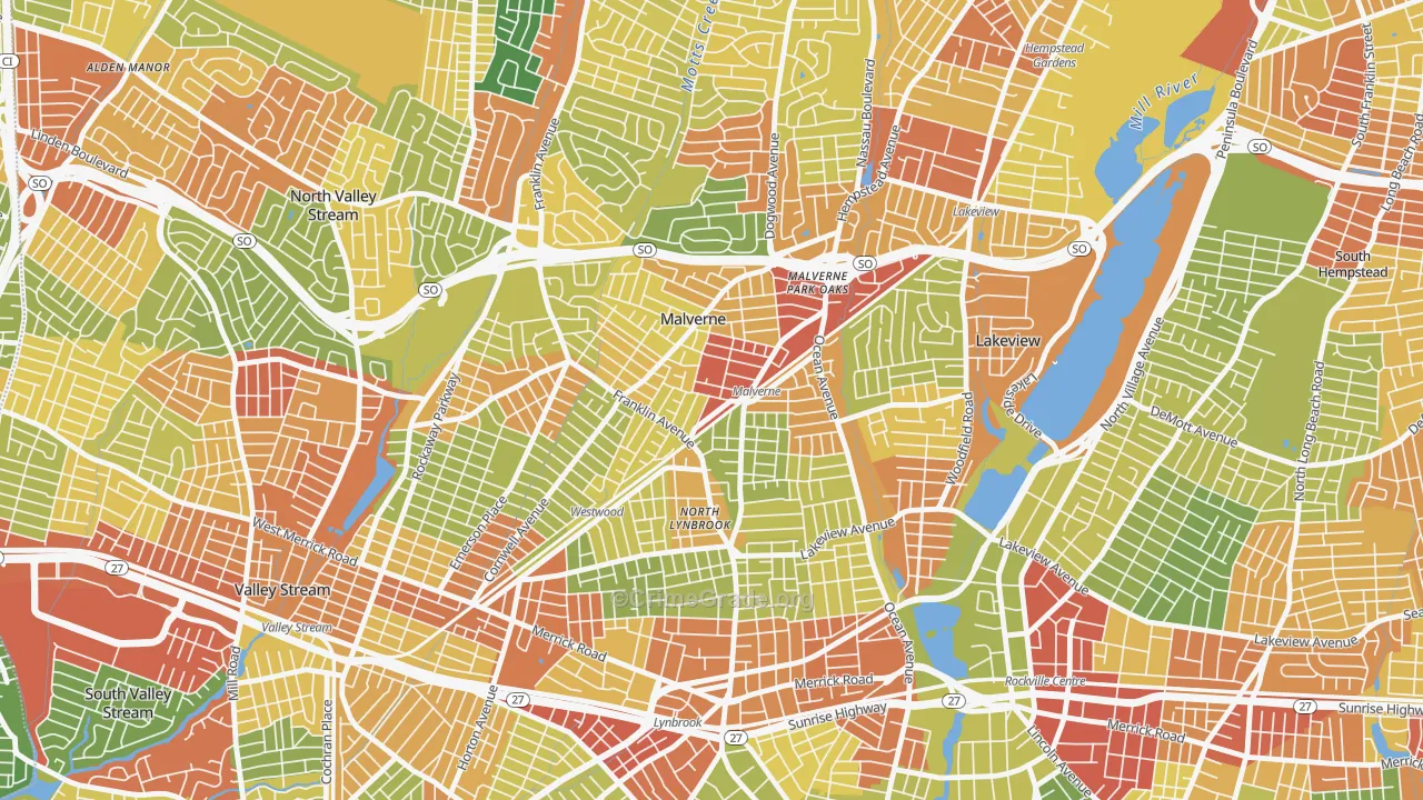 Malverne, NY Map of Robbery Rates