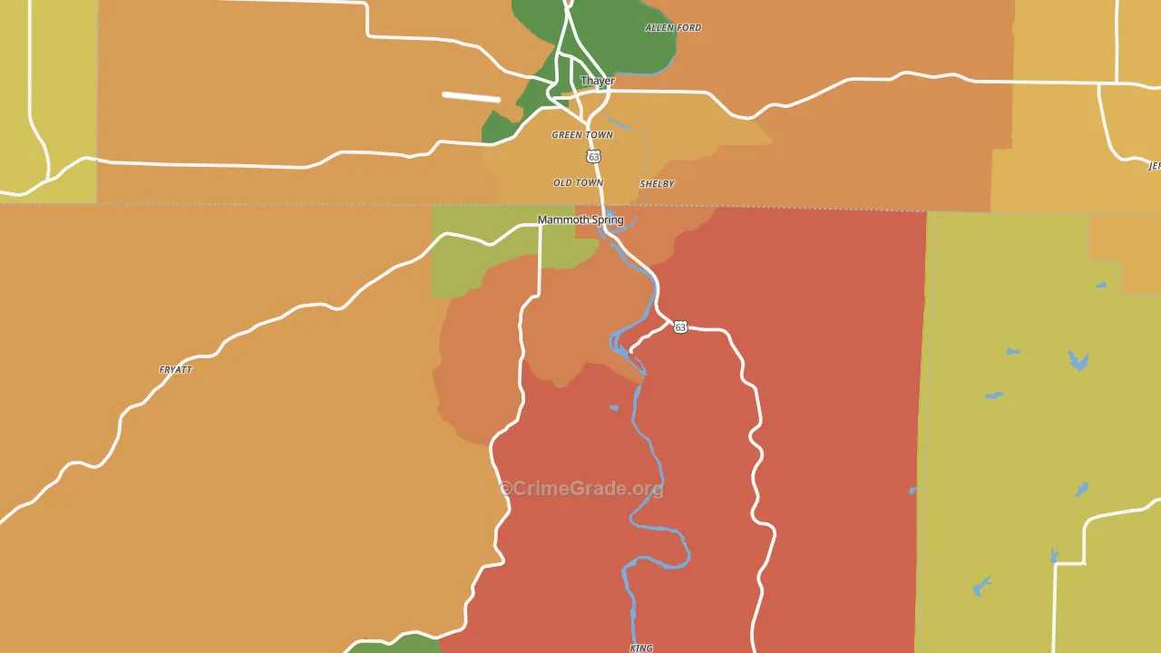 Mammoth Spring, AR Map of Robbery Rates