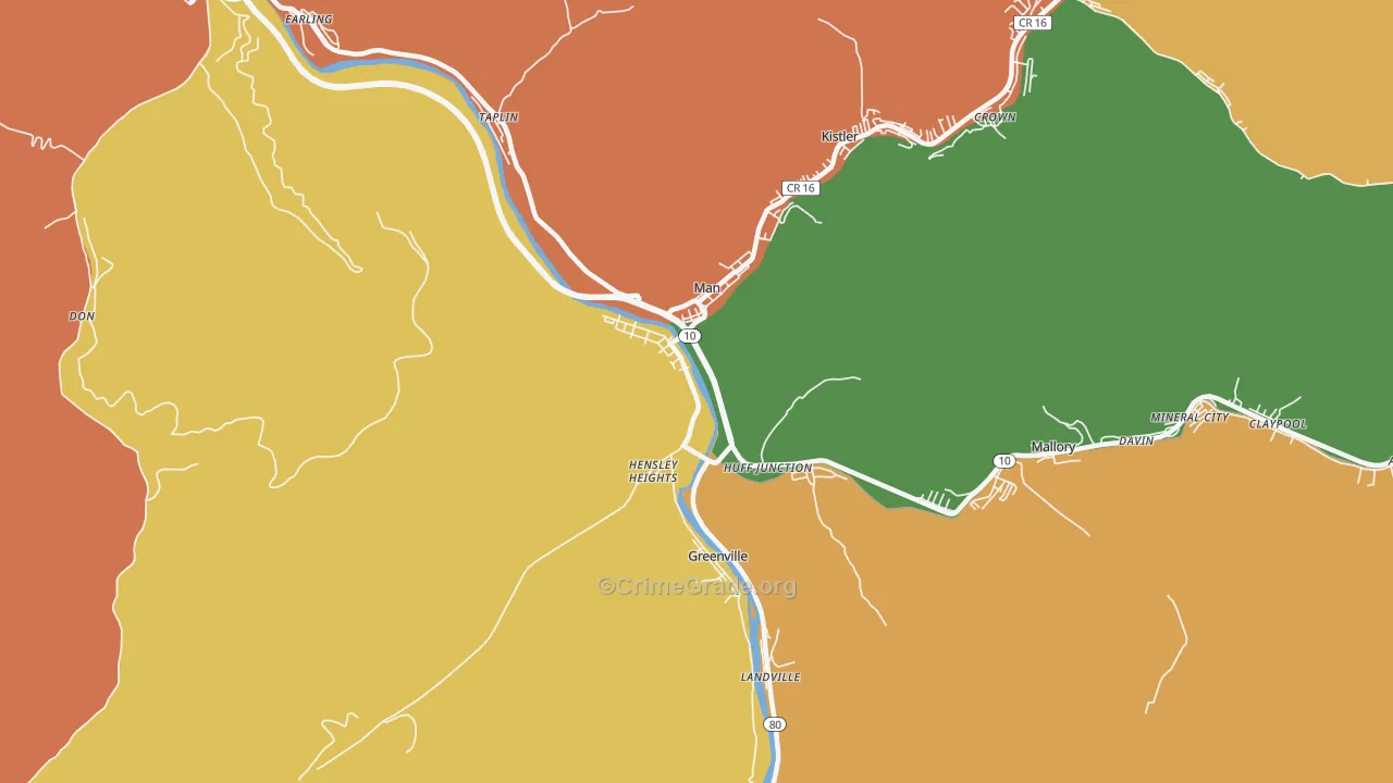 Man, WV Map of Robbery Rates