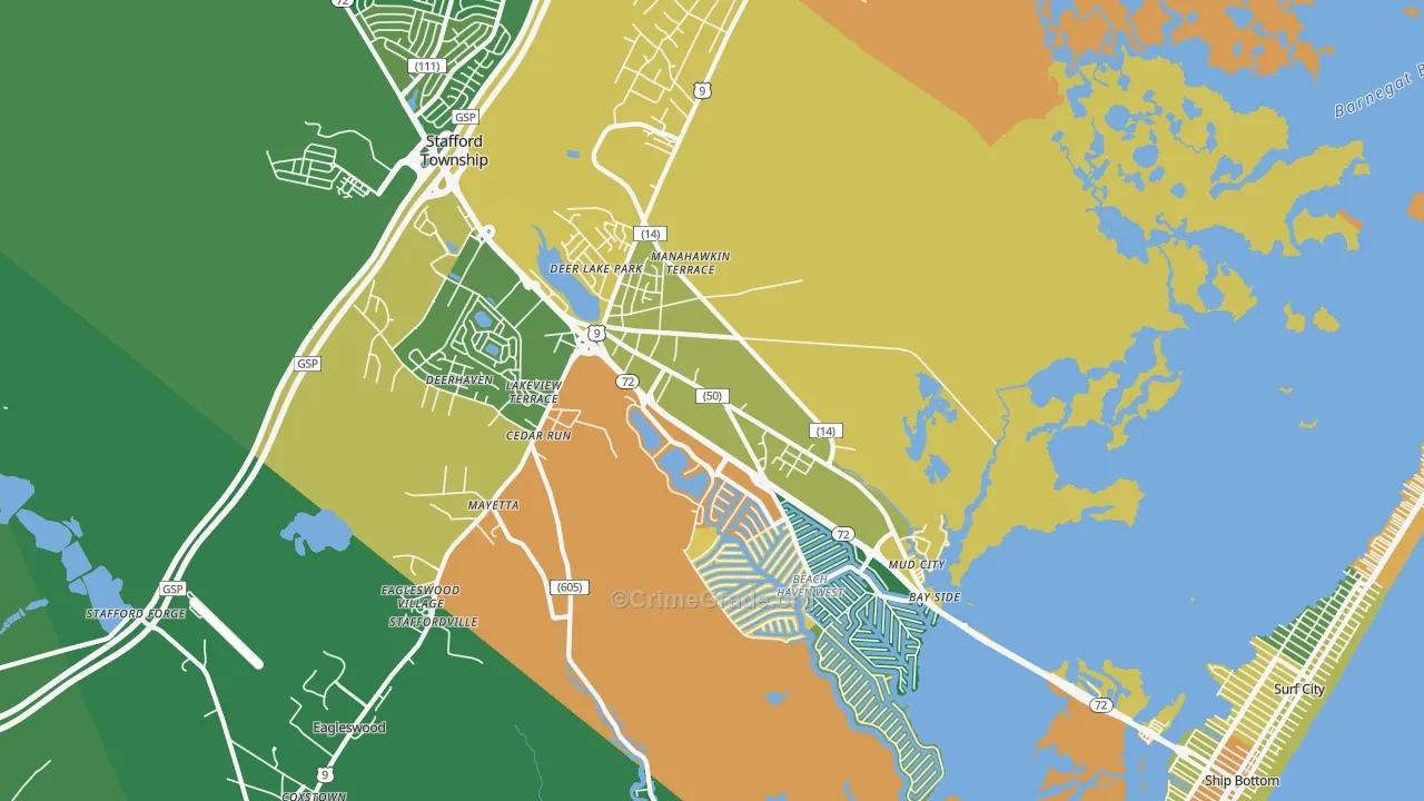Manahawkin, NJ Map of Robbery Rates