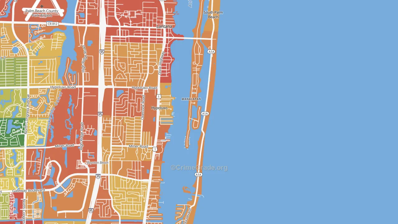 Manalapan, FL Map of Robbery Rates