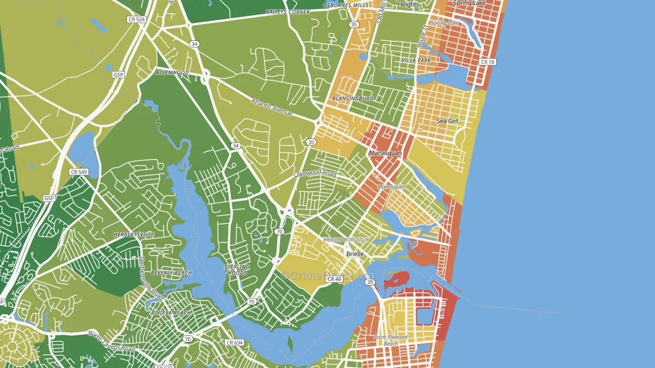 Manasquan, NJ Map of Robbery Rates