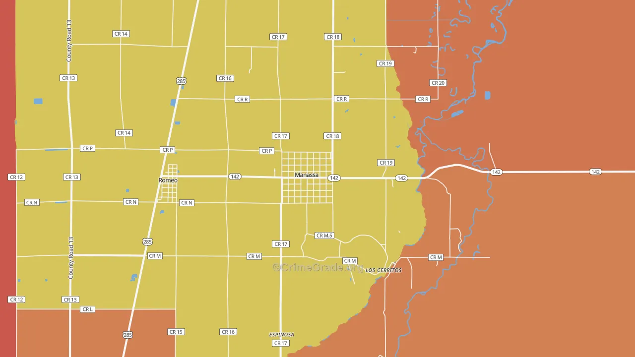 Manassa, CO Map of Robbery Rates