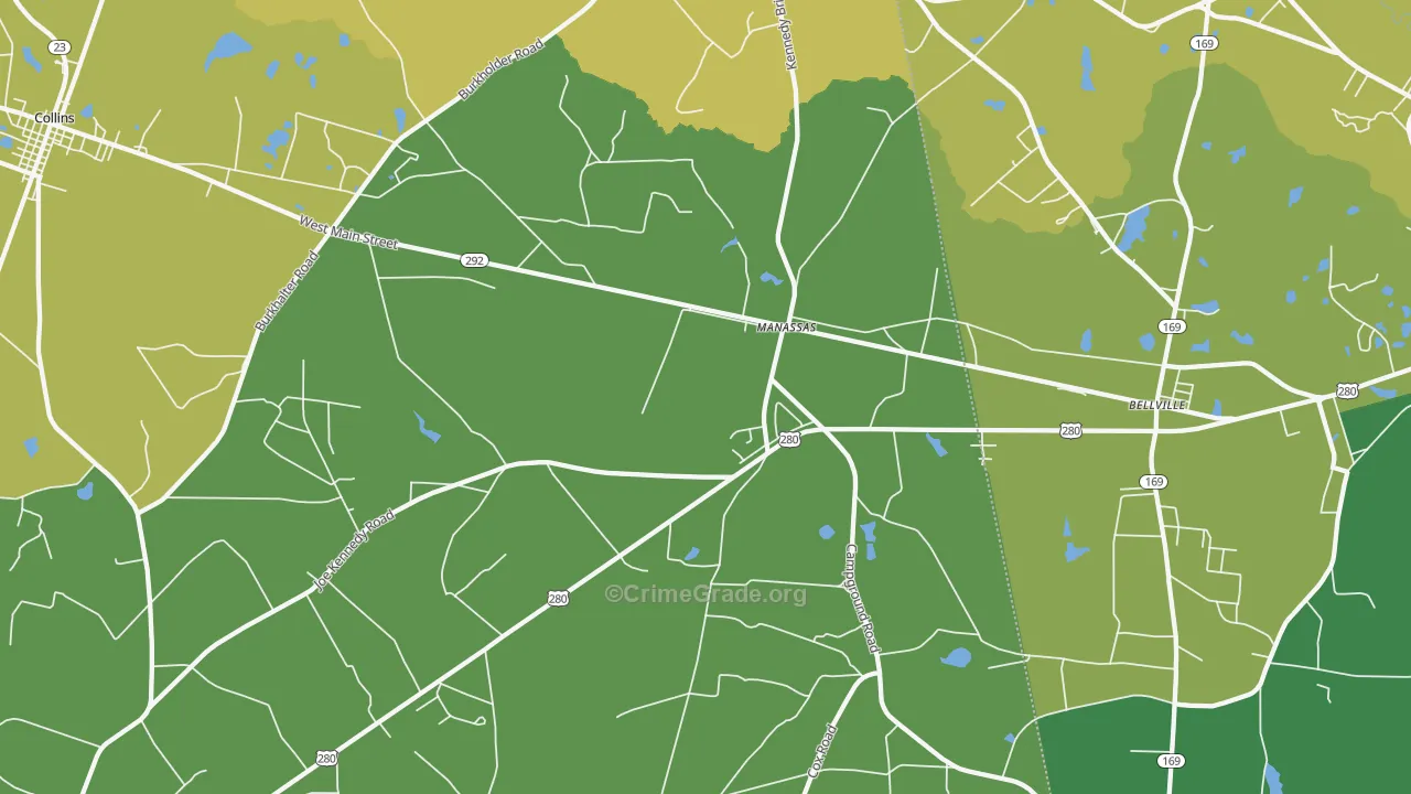 Manassas, GA Map of Robbery Rates