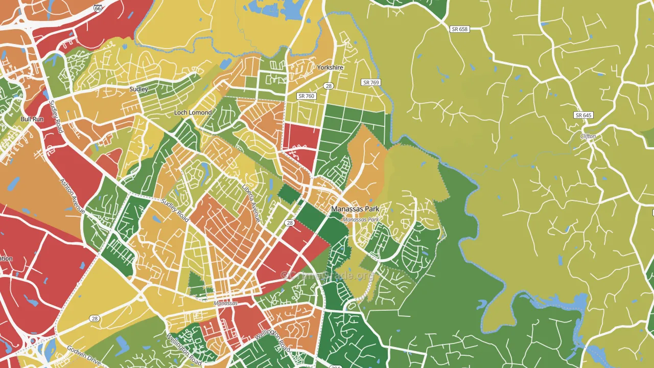 Manassas Park, VA Map of Robbery Rates