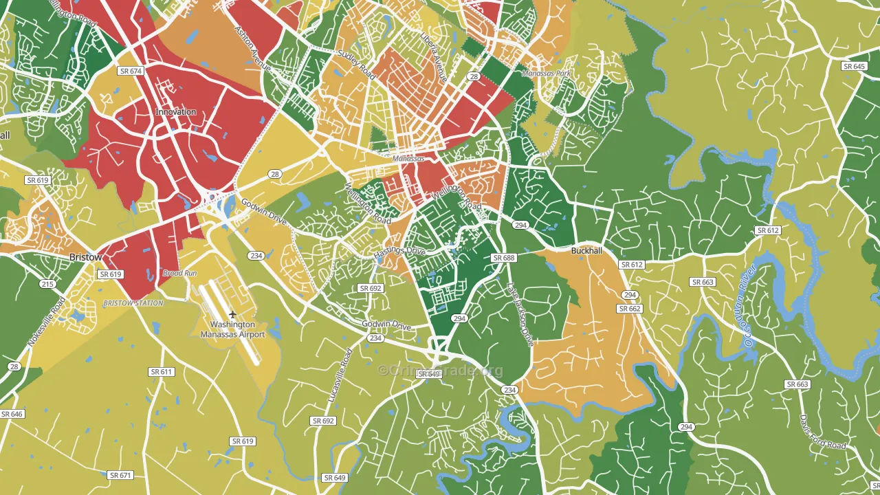 Manassas, VA Map of Robbery Rates