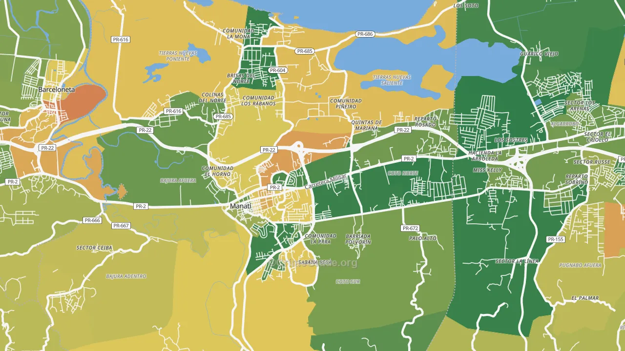 Manati, PR Map of Robbery Rates