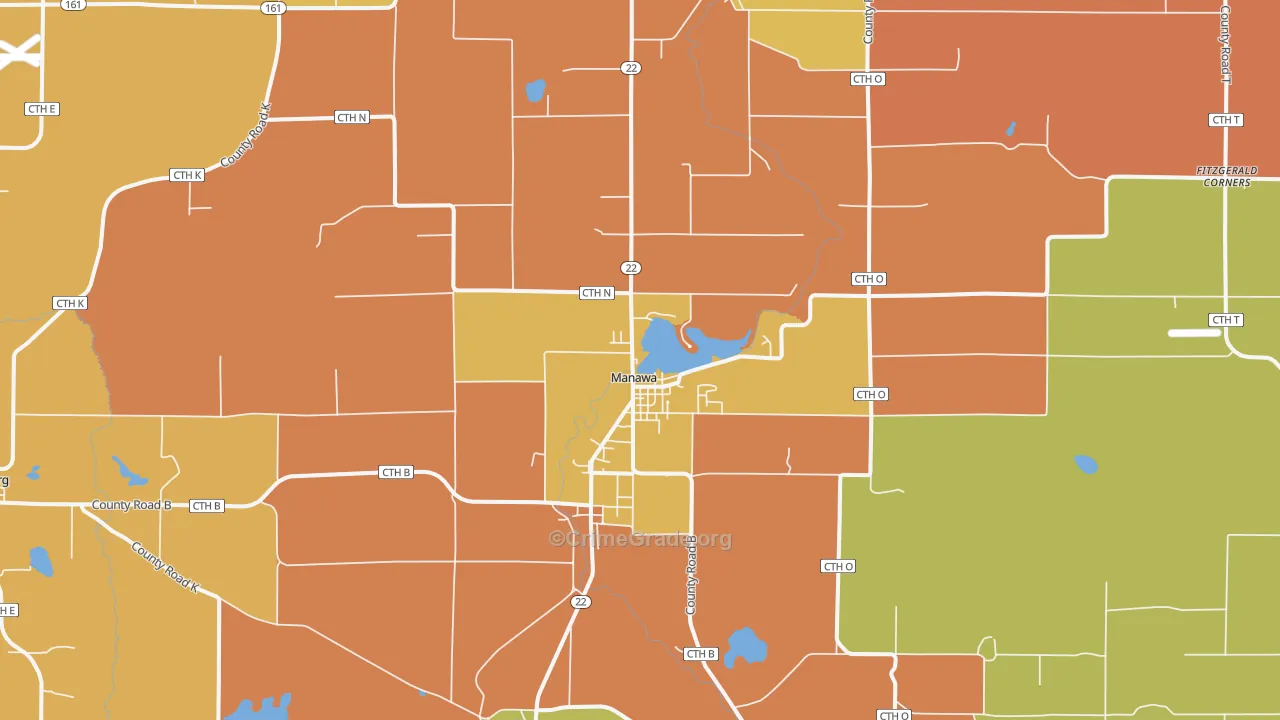Manawa, WI Map of Robbery Rates