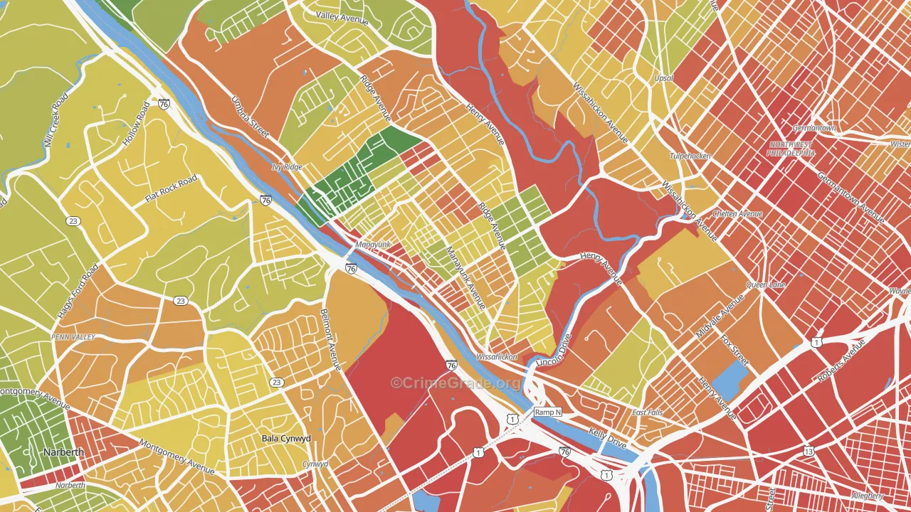 Manayunk, Philadelphia, PA Map of Robbery Rates