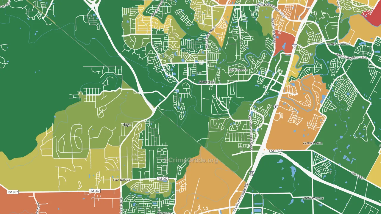 Manchaca, TX Map of Robbery Rates