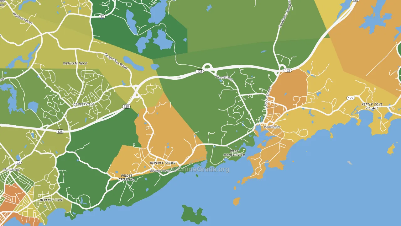 Manchester-By-The-Sea, MA Map of Robbery Rates