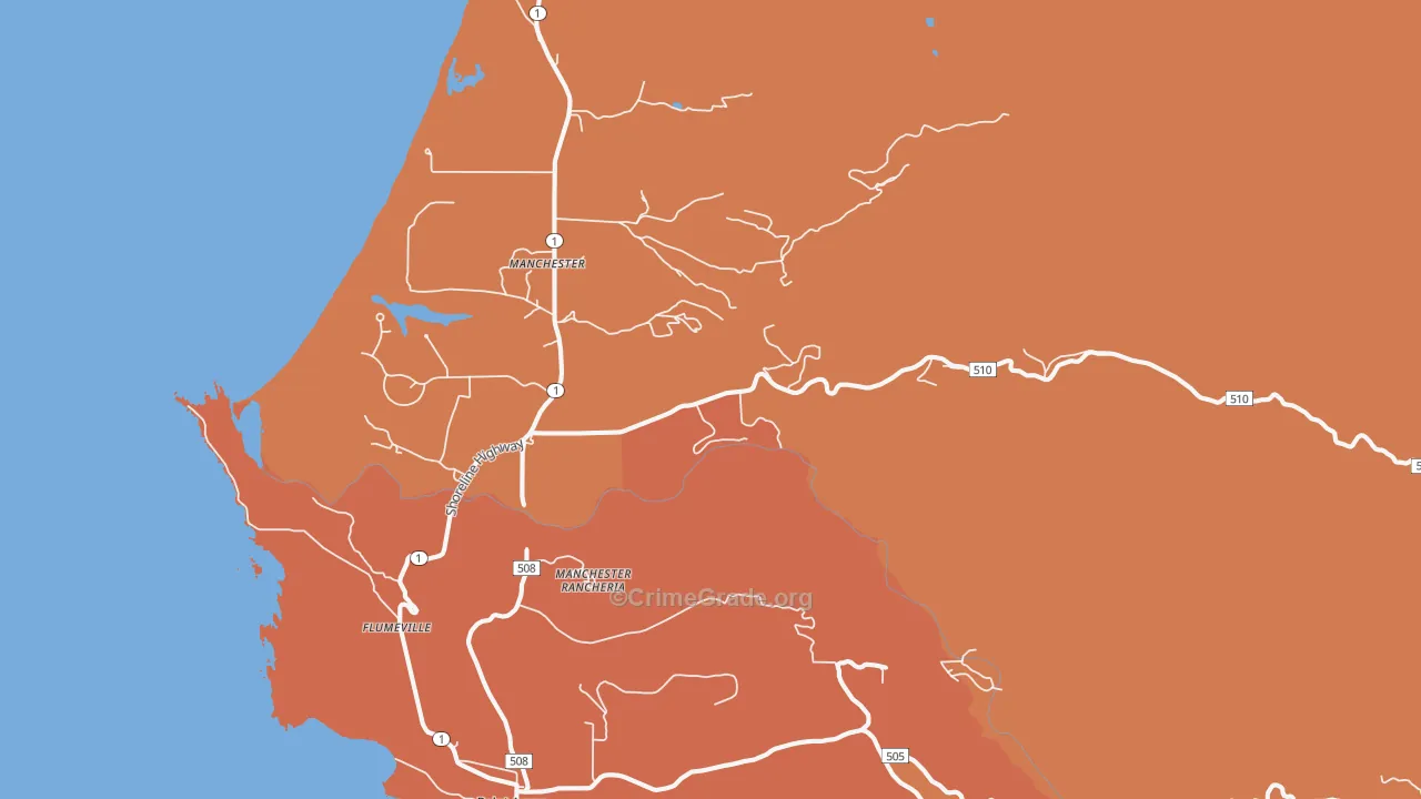 Manchester, CA Map of Robbery Rates
