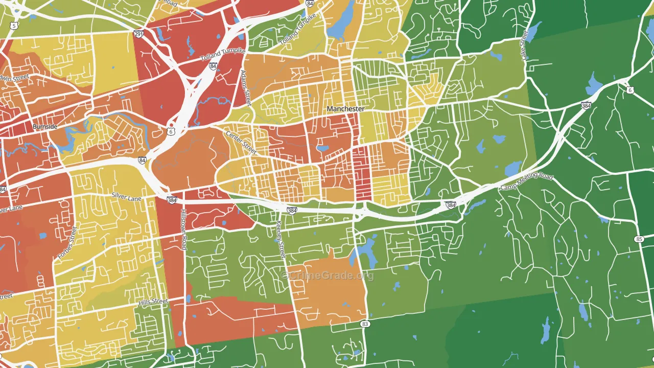 Manchester, CT Map of Robbery Rates