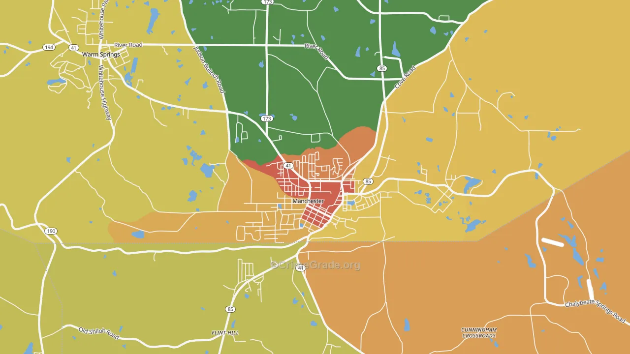 Manchester, GA Map of Robbery Rates