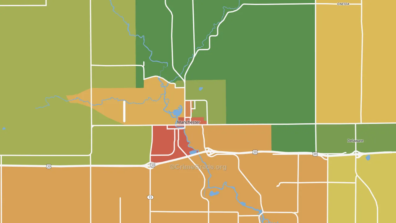 Manchester, IA Map of Robbery Rates