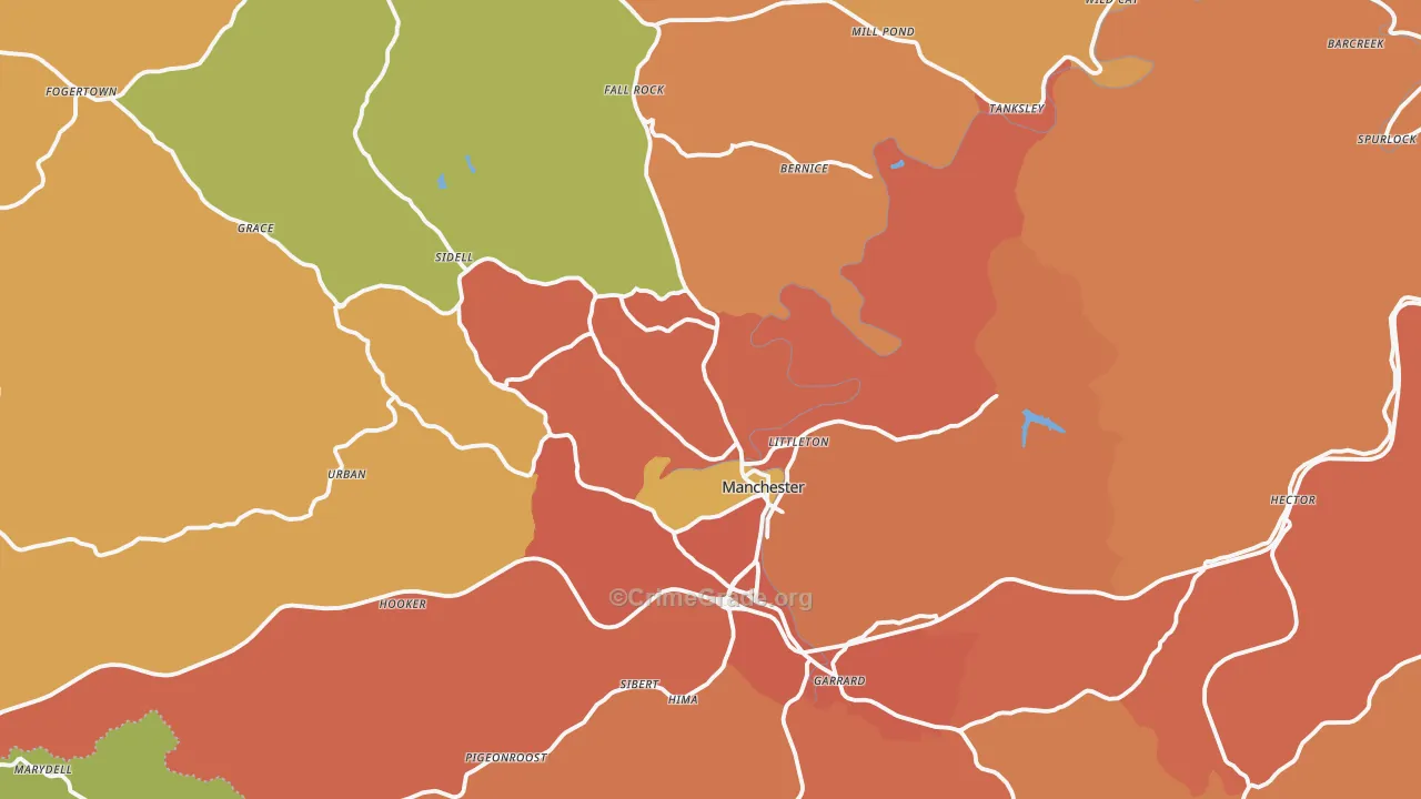 Manchester, KY Map of Robbery Rates