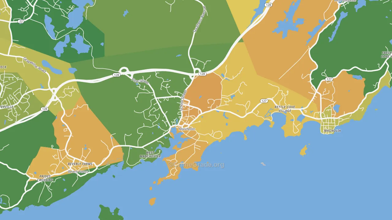 Manchester, MA Map of Robbery Rates
