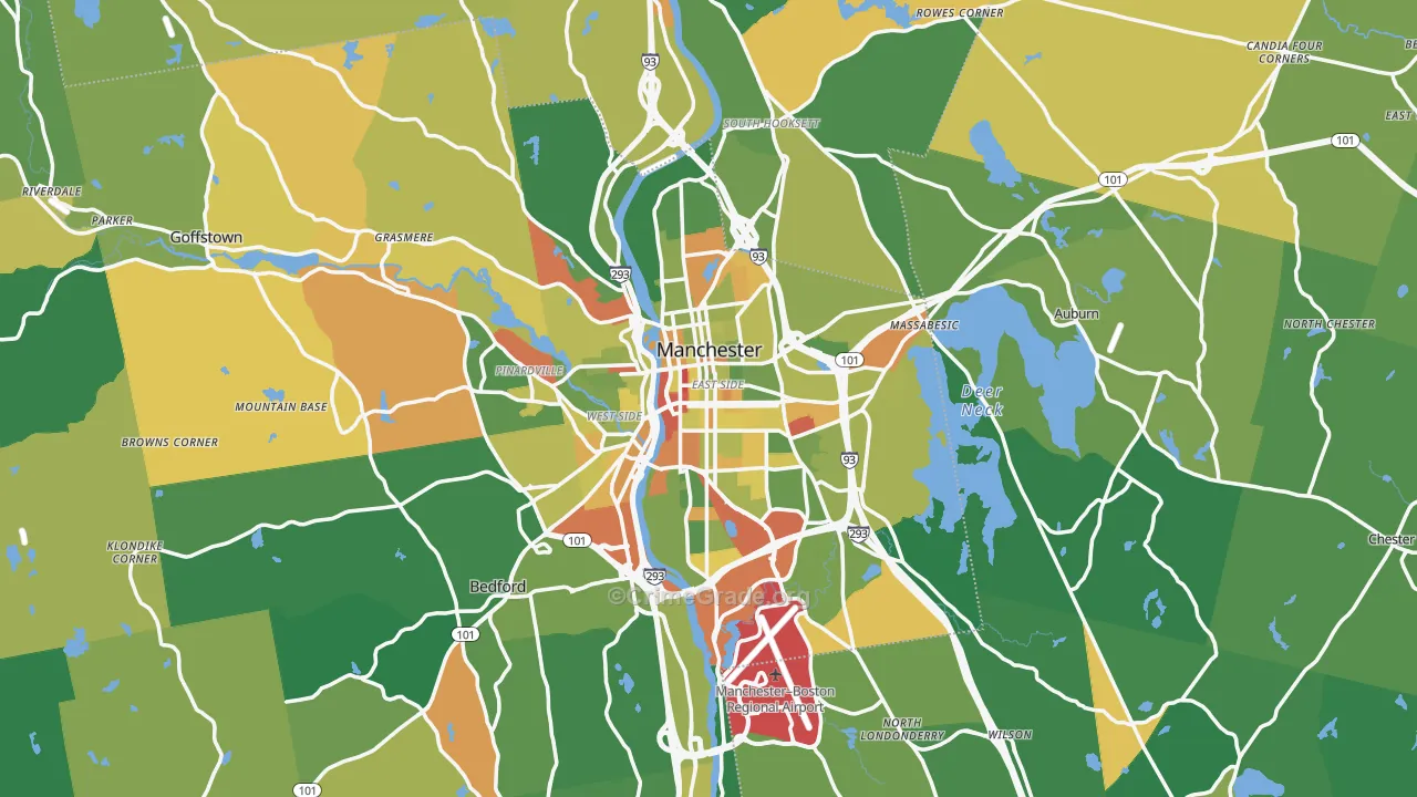 Manchester, NH Map of Robbery Rates