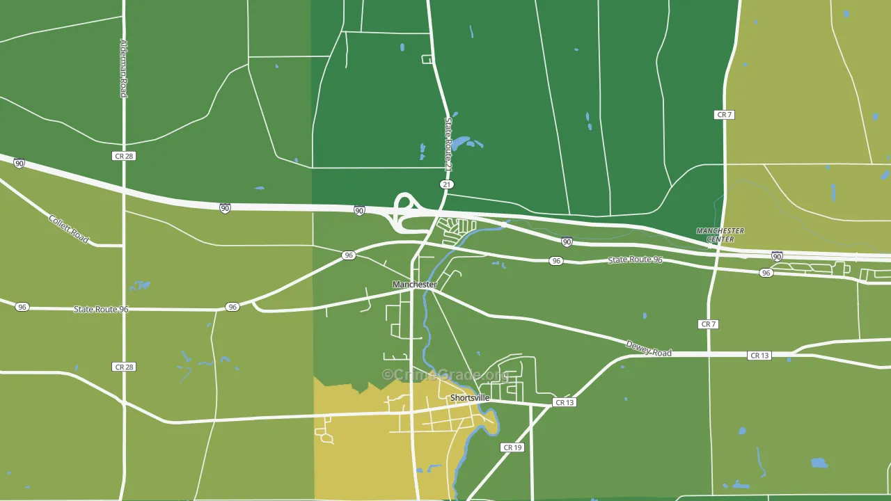 Manchester, NY Map of Robbery Rates