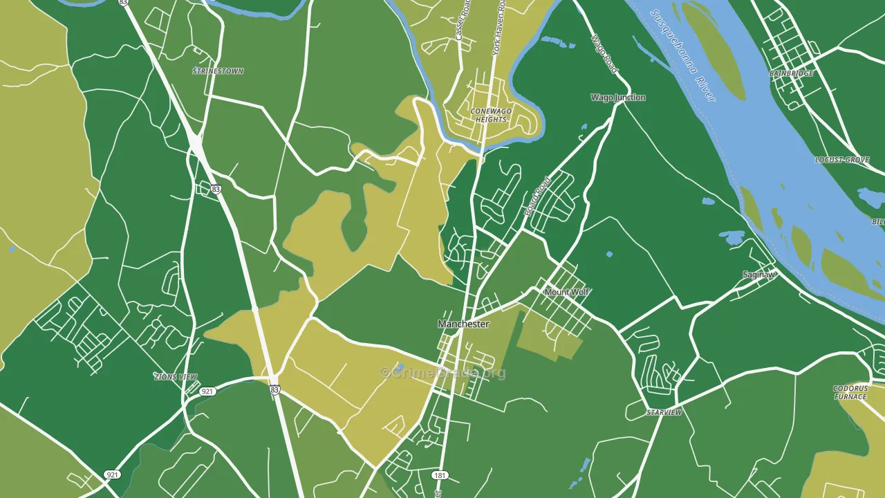 Manchester, PA Map of Robbery Rates