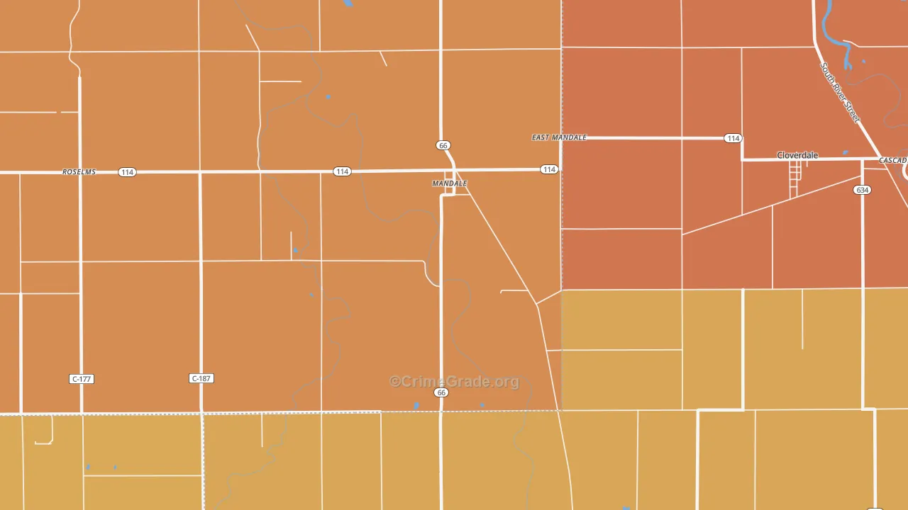 Mandale, OH Map of Robbery Rates