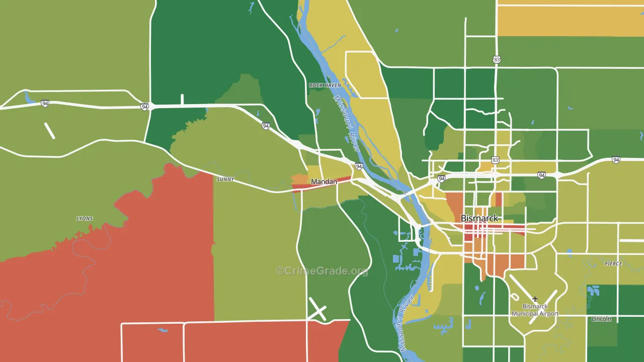 Mandan, ND Map of Robbery Rates