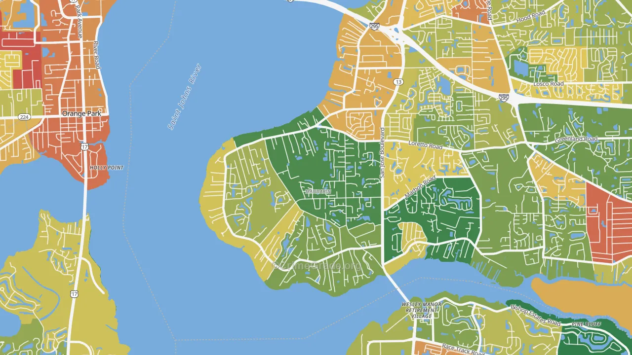Mandarin, Jacksonville, FL Map of Robbery Rates