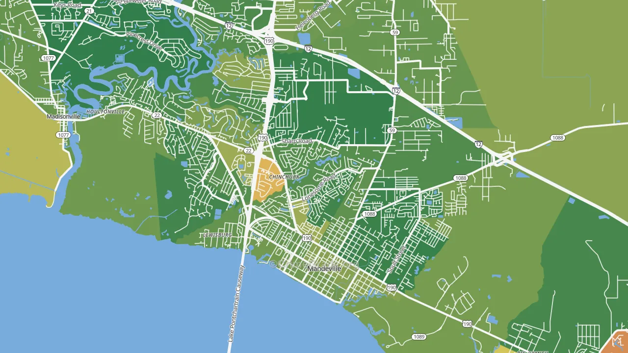 Mandeville, LA Map of Robbery Rates