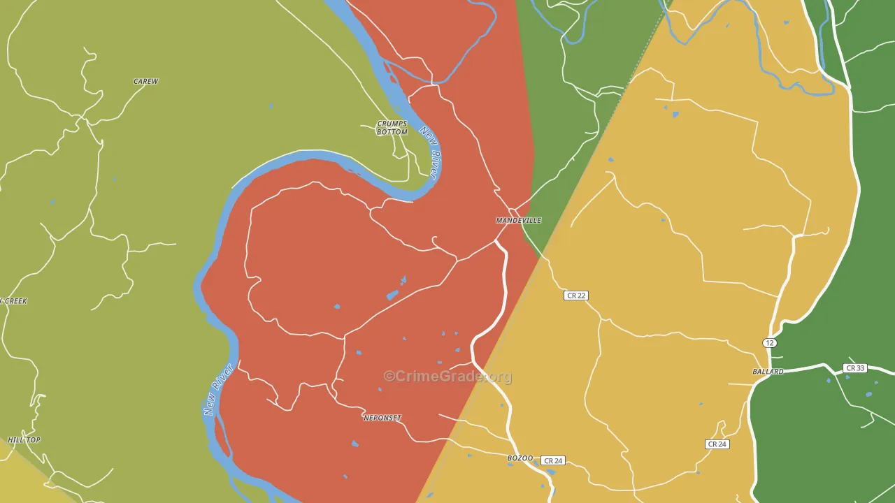 Mandeville, WV Map of Robbery Rates