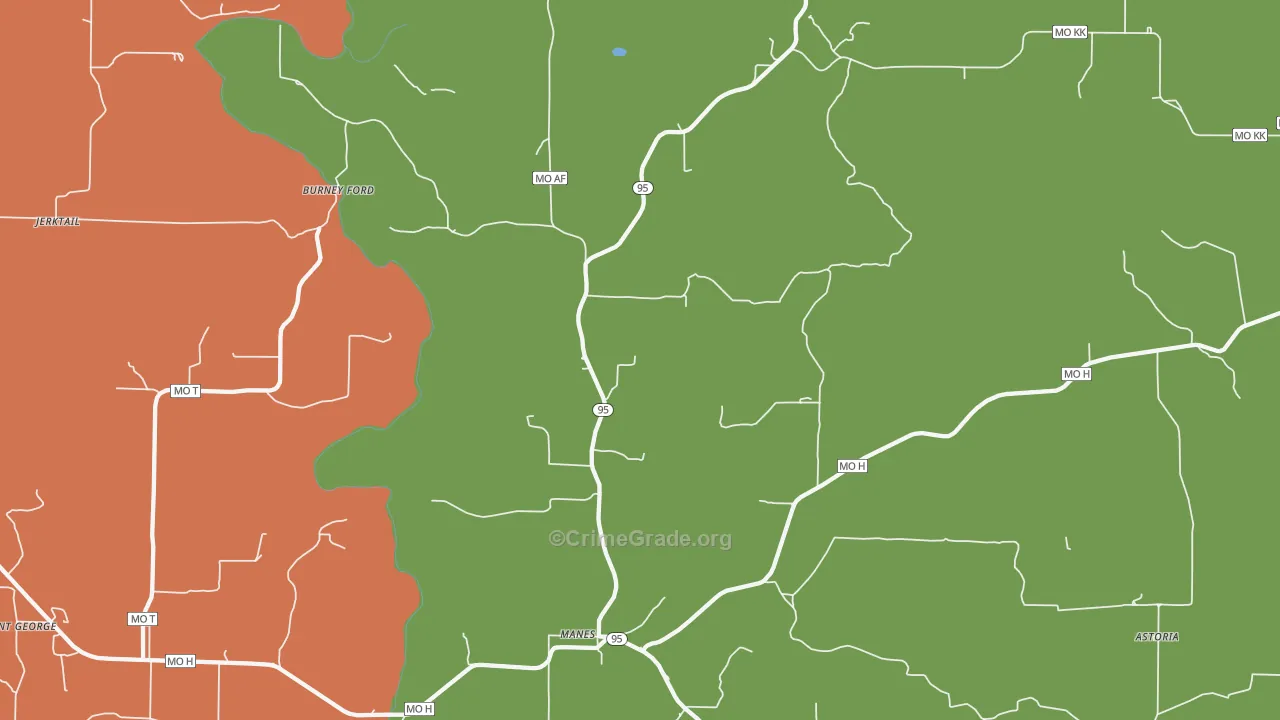 Manes, MO Map of Robbery Rates