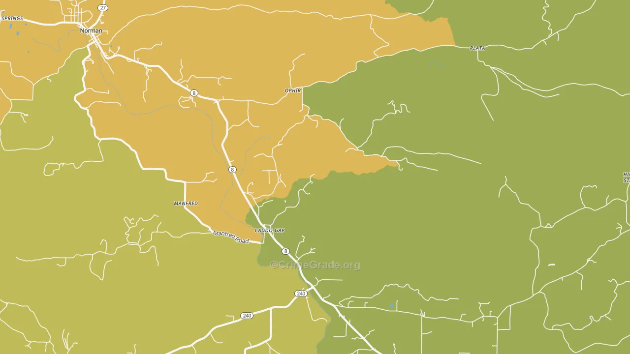 Manfred, AR Map of Robbery Rates