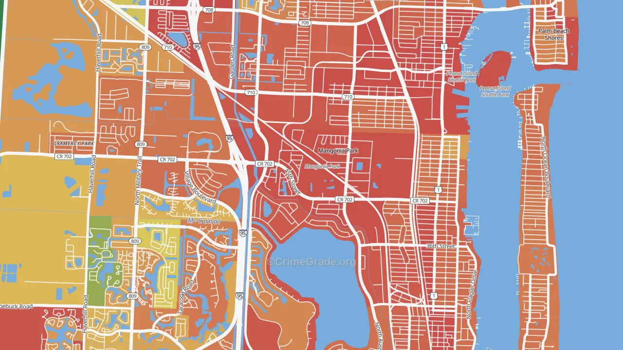 Mangonia Park, FL Map of Robbery Rates