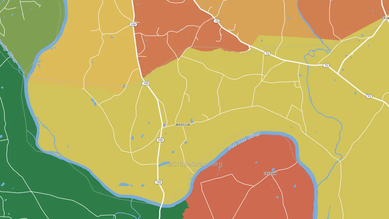 Mangum, NC Map of Robbery Rates