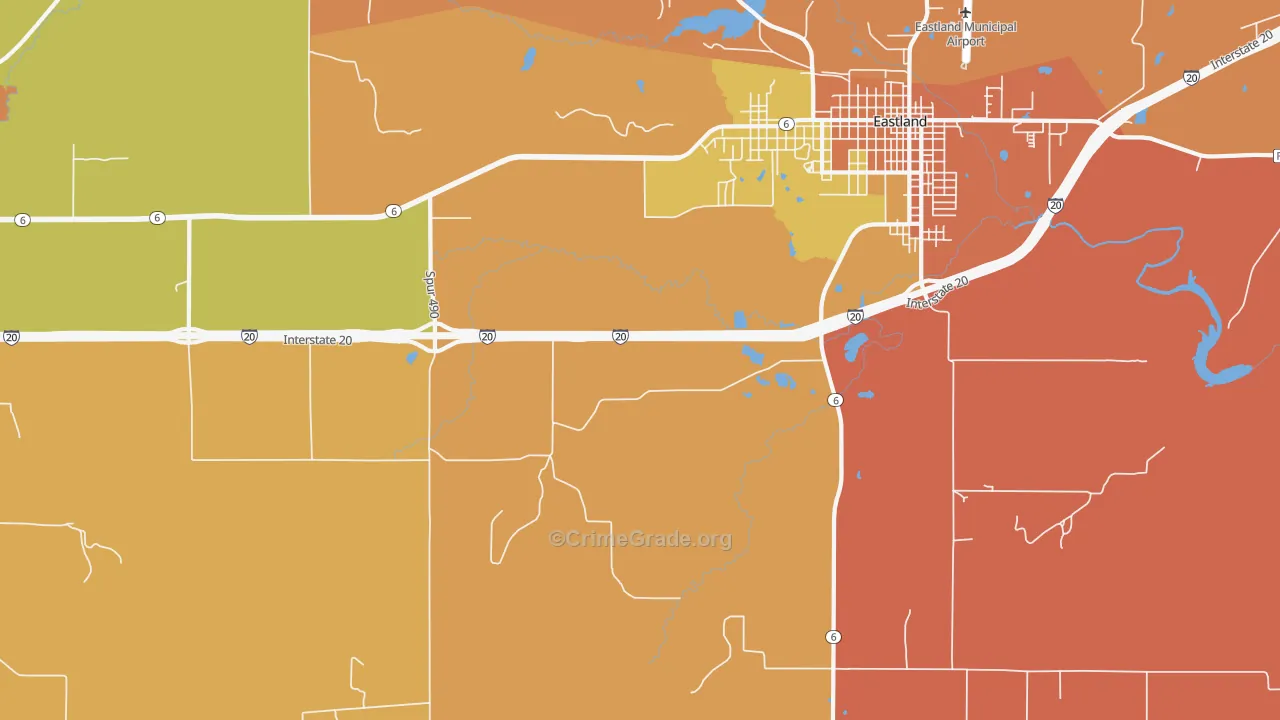 Mangum, TX Map of Robbery Rates