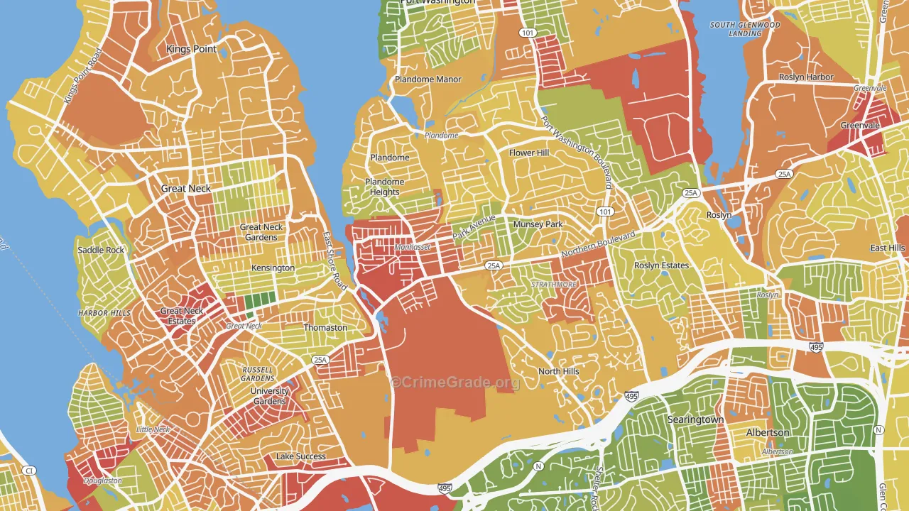 Manhasset, NY Map of Robbery Rates
