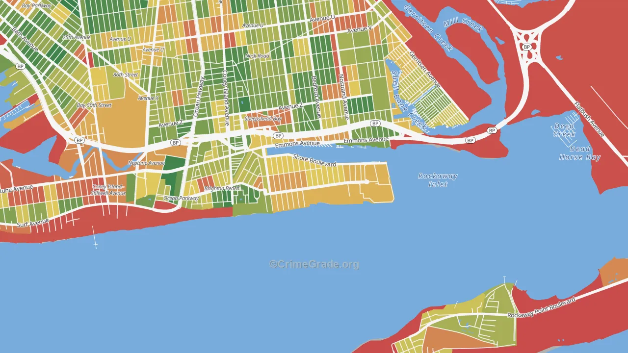 Manhattan Beach, Brooklyn, NY Map of Robbery Rates