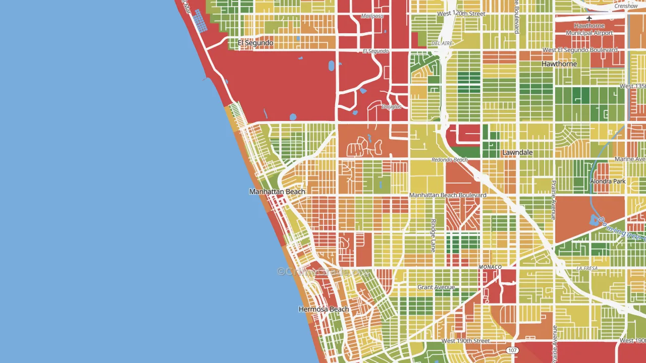 Manhattan Beach, CA Map of Robbery Rates