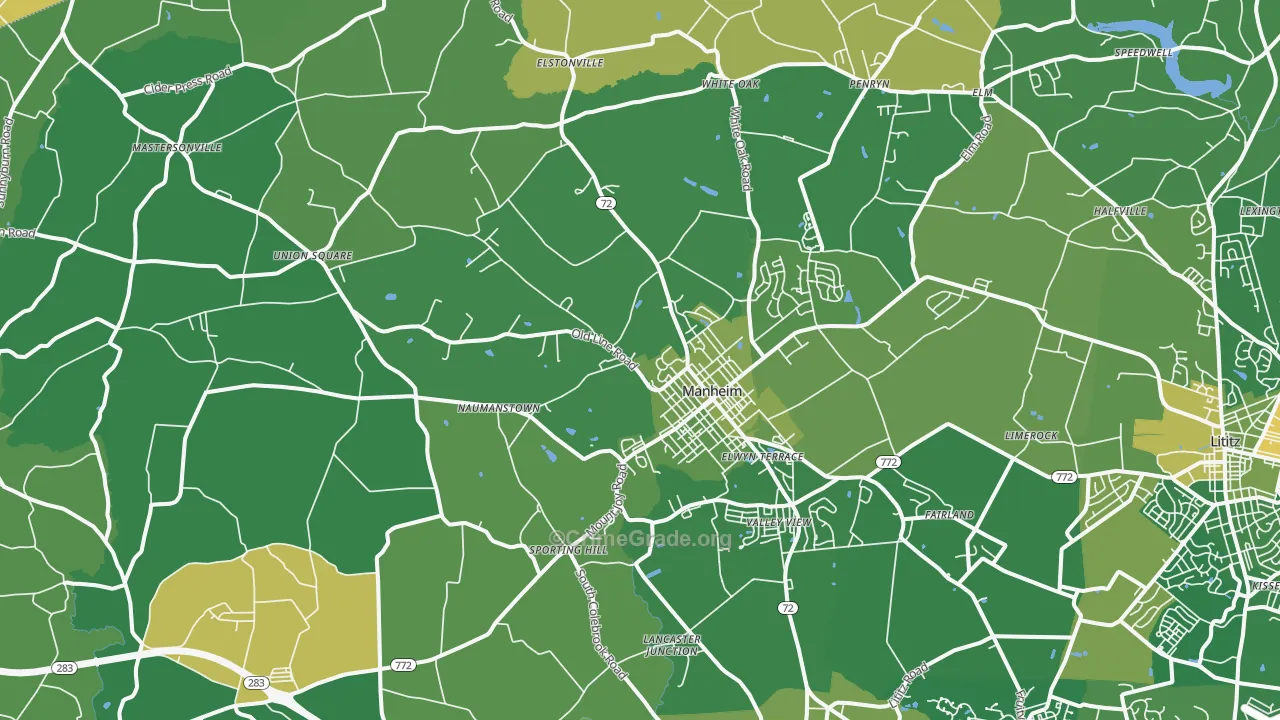 Manheim, PA Map of Robbery Rates
