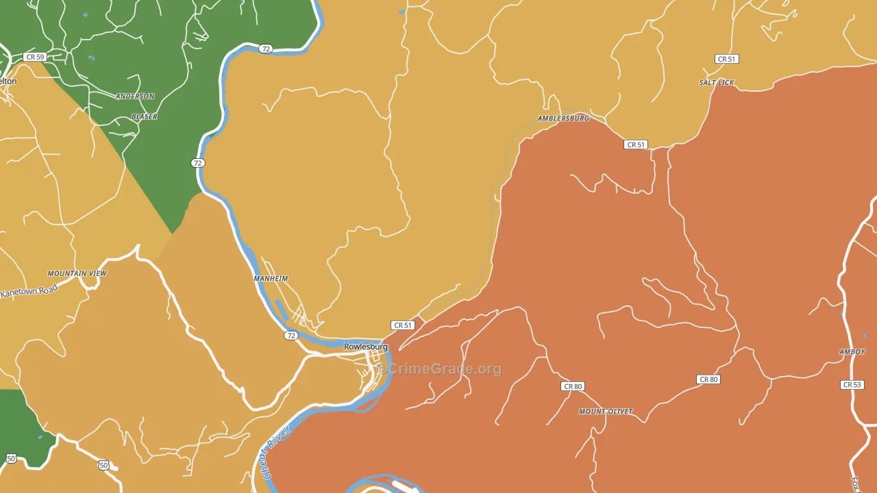 Manheim, WV Map of Robbery Rates