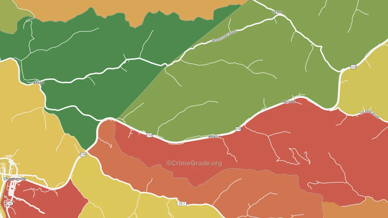 Manila, WV Map of Robbery Rates