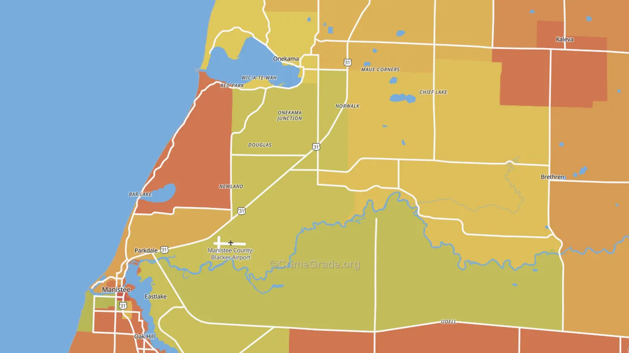 Manistee County, MI Map of Robbery Rates