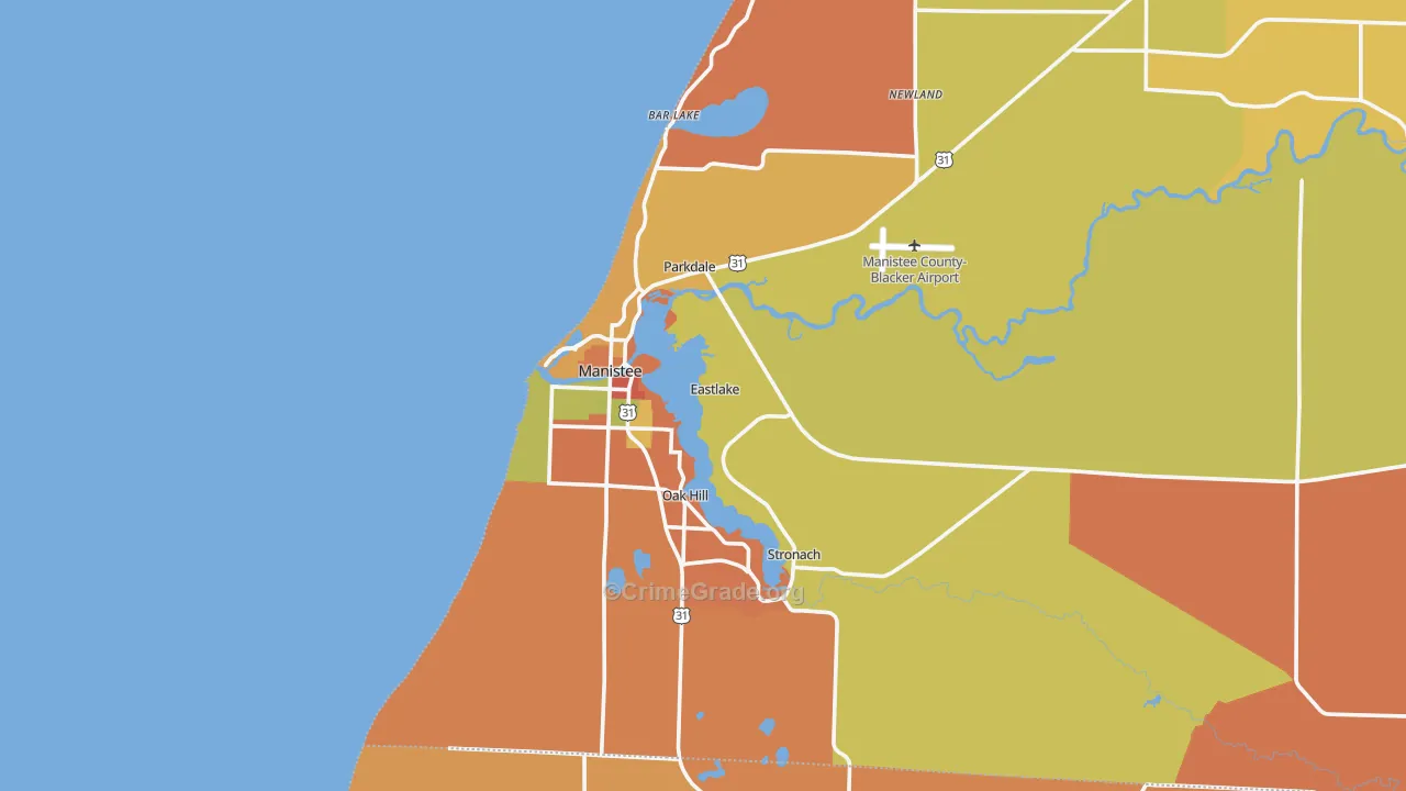 Manistee, MI Map of Robbery Rates