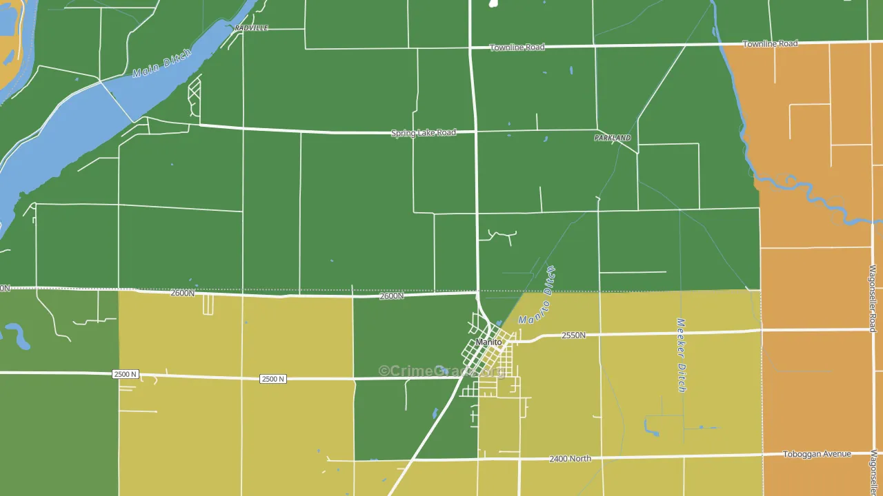 Manito, IL Map of Robbery Rates