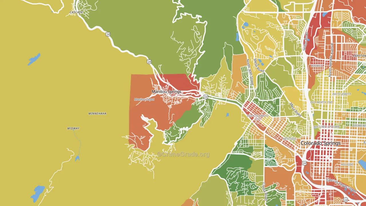 Manitou Springs, CO Map of Robbery Rates