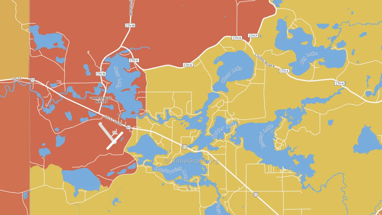 Manitowish Waters, WI Map of Robbery Rates