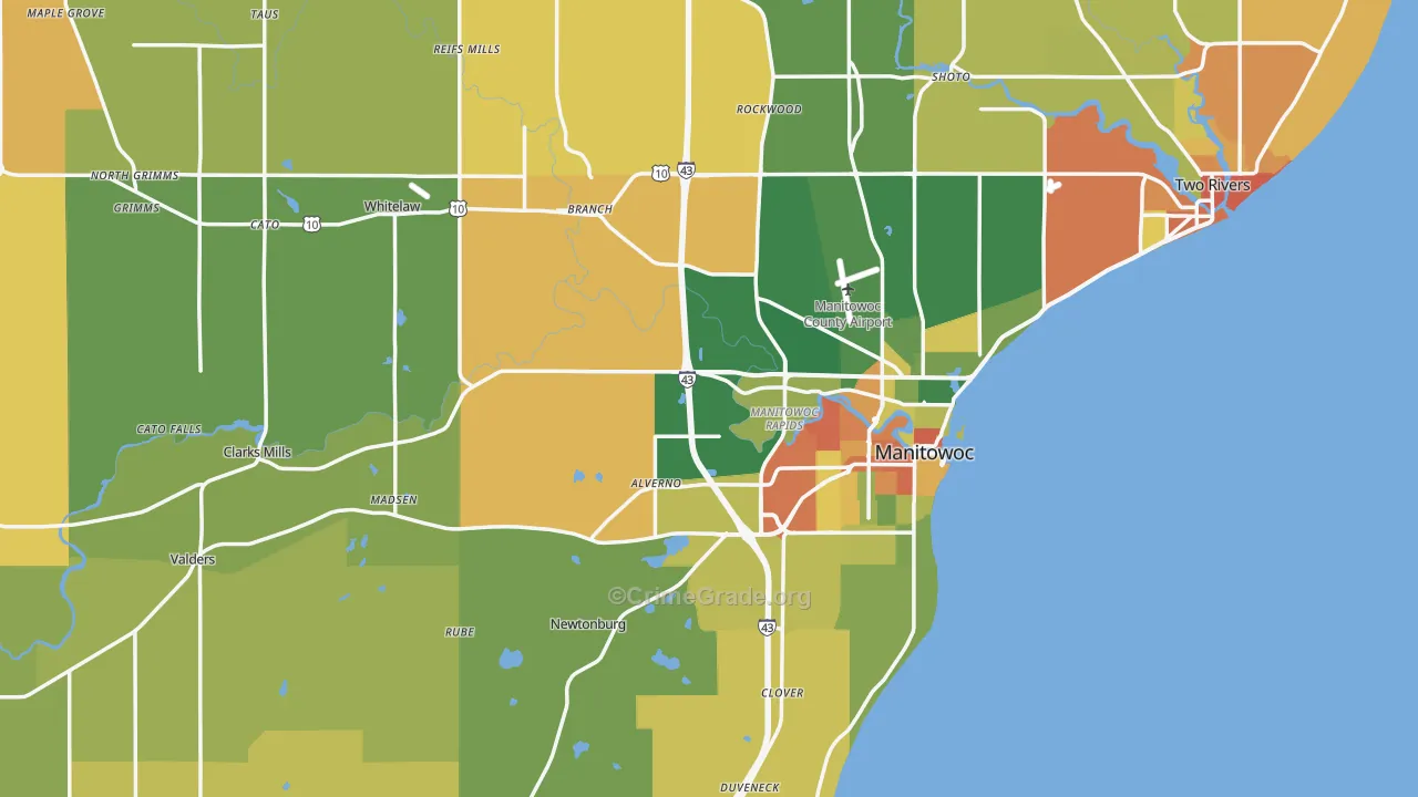 Manitowoc County, WI Map of Robbery Rates