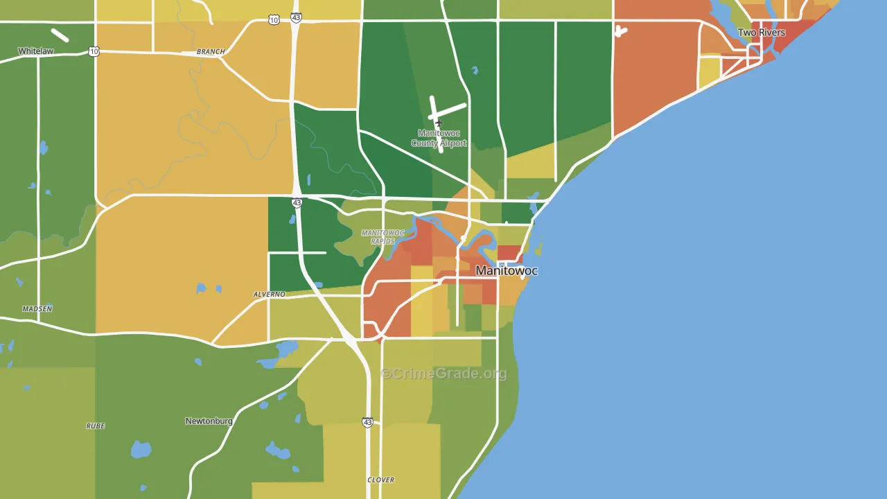Manitowoc, WI Map of Robbery Rates